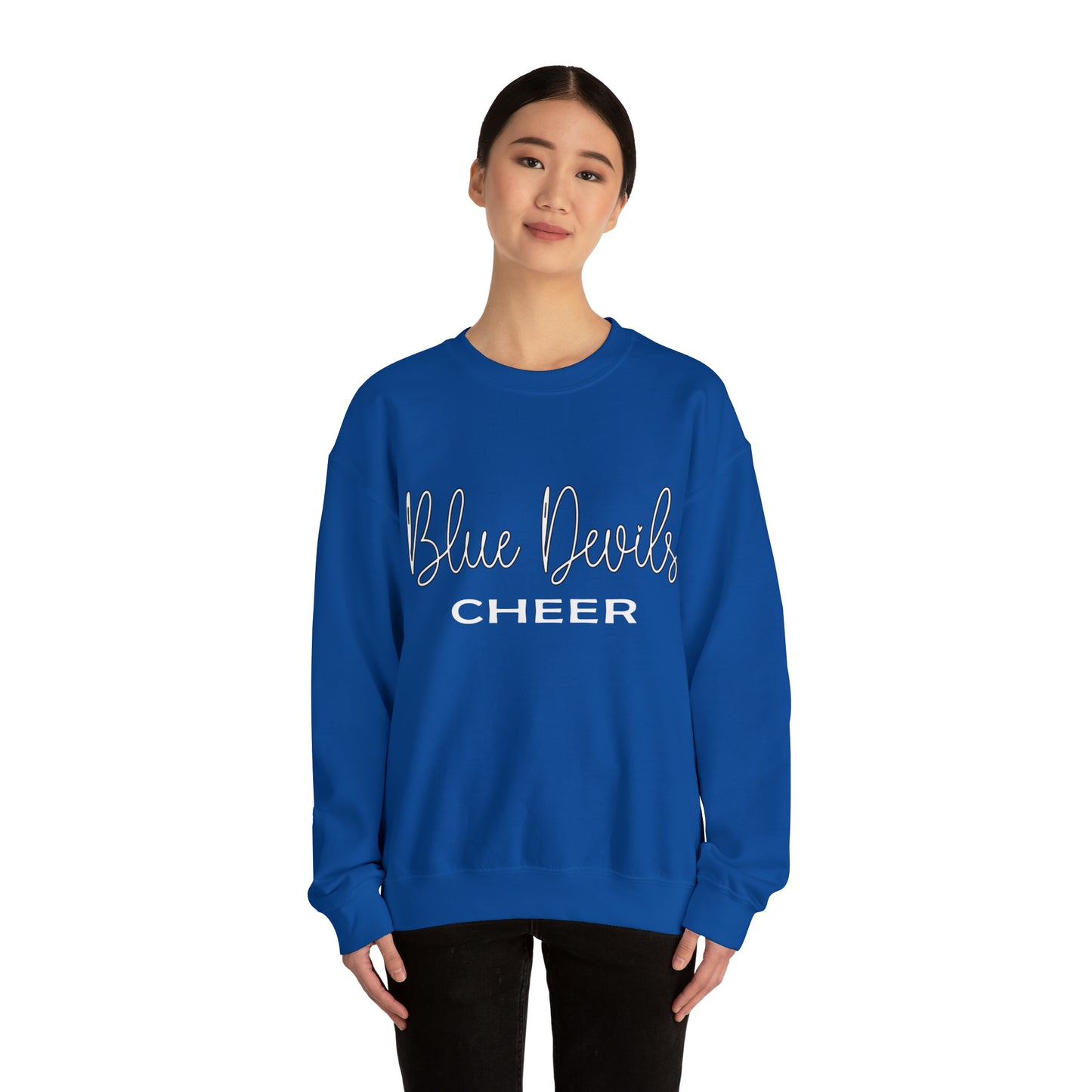 Blue Devil Cheer Script Royal Unisex Heavy Blend™ Crewneck Sweatshirt