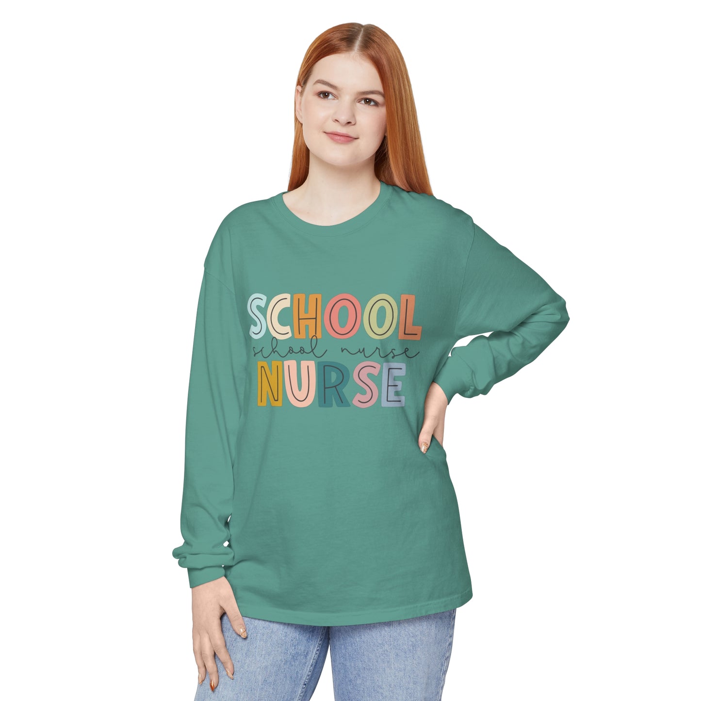 School Nurse Garment-dyed Long Sleeve T-Shirt