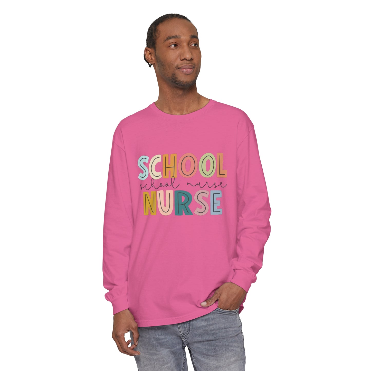 School Nurse Garment-dyed Long Sleeve T-Shirt