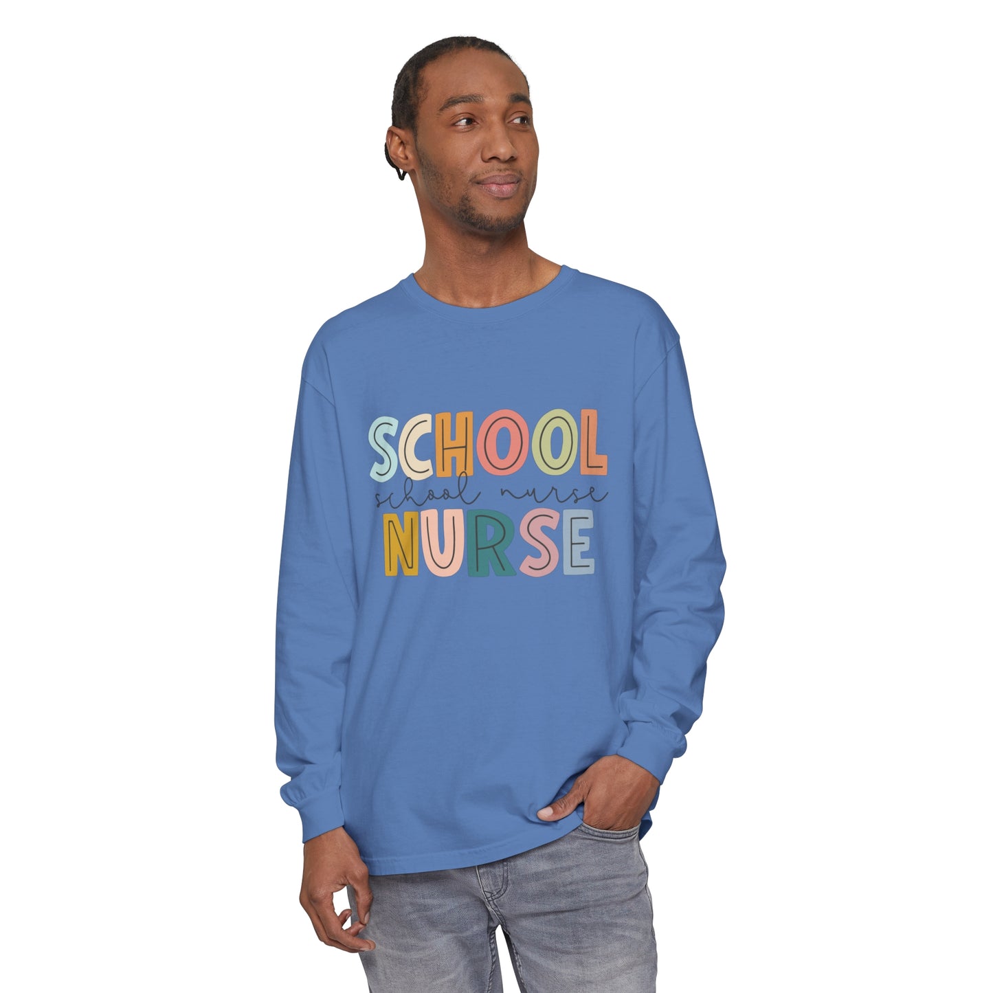 School Nurse Garment-dyed Long Sleeve T-Shirt