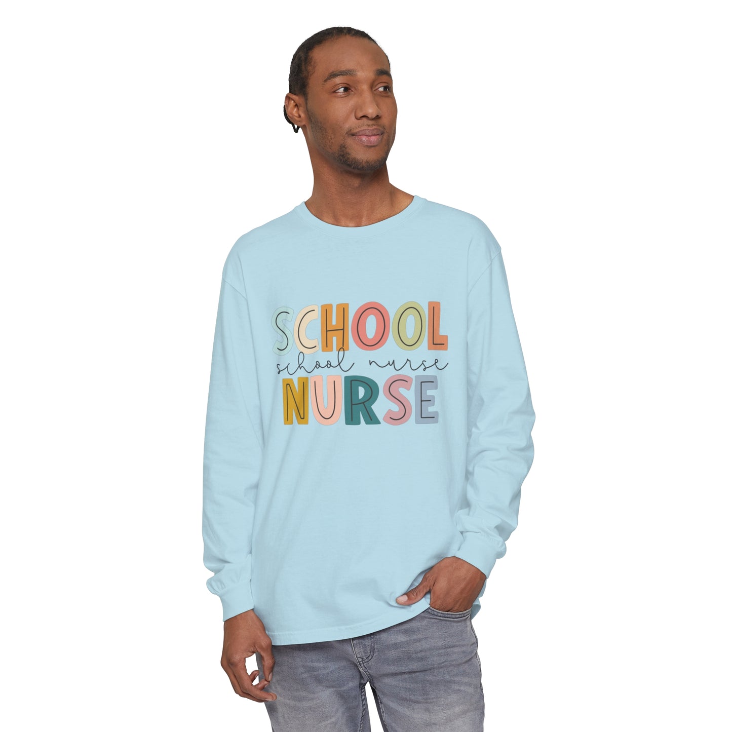School Nurse Garment-dyed Long Sleeve T-Shirt