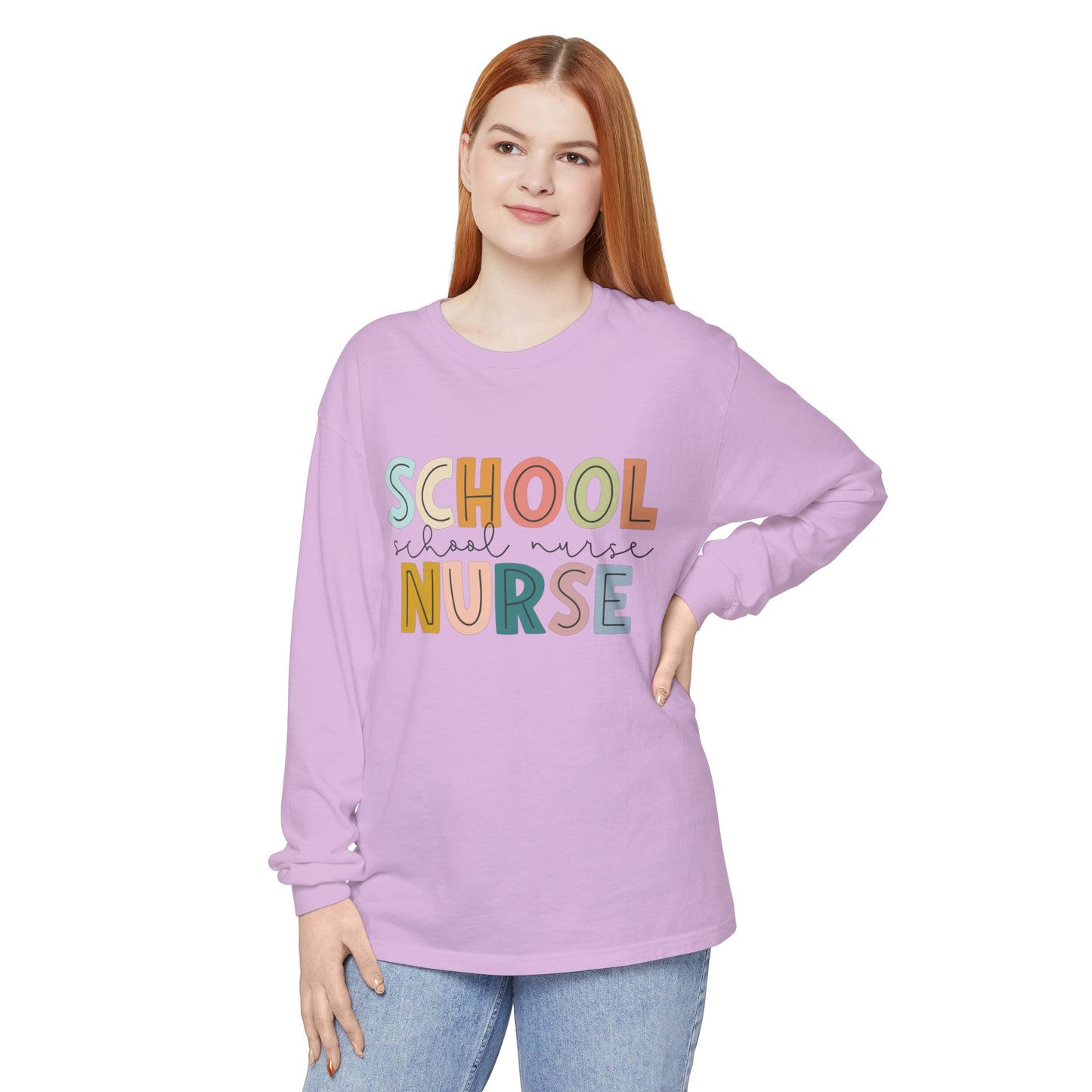 School Nurse Garment-dyed Long Sleeve T-Shirt