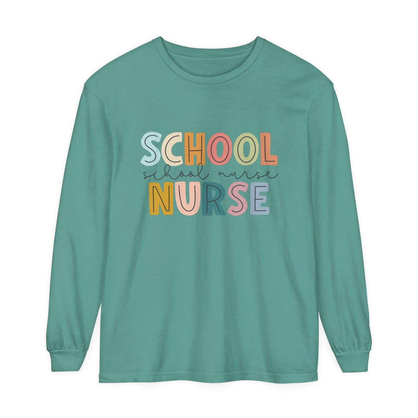 School Nurse Garment-dyed Long Sleeve T-Shirt