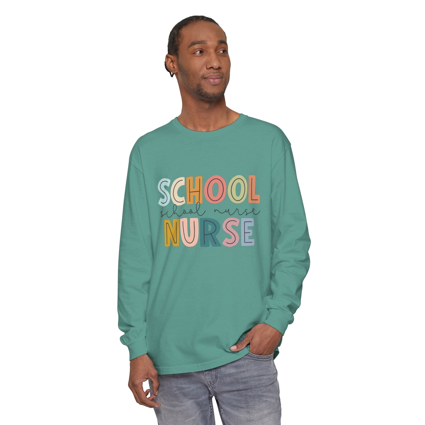 School Nurse Garment-dyed Long Sleeve T-Shirt