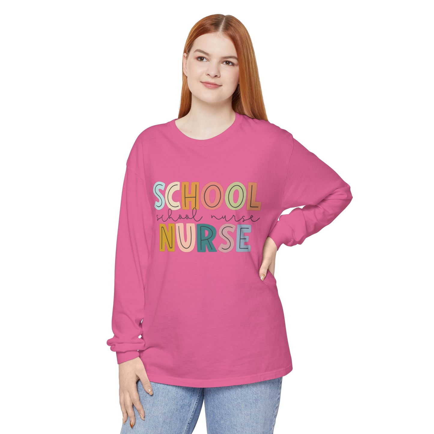 School Nurse Garment-dyed Long Sleeve T-Shirt