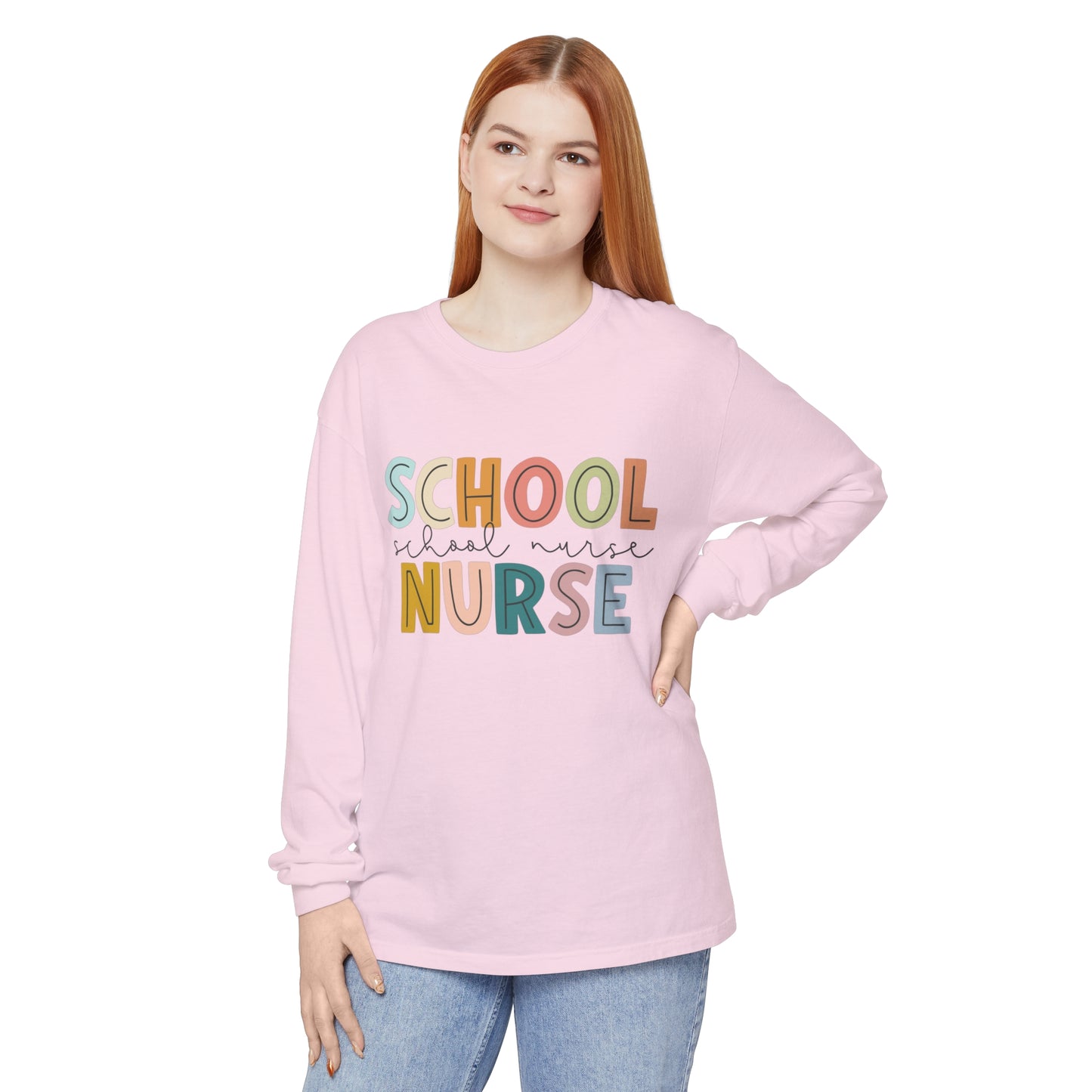 School Nurse Garment-dyed Long Sleeve T-Shirt