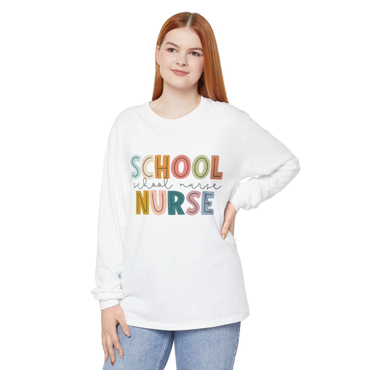 School Nurse Garment-dyed Long Sleeve T-Shirt