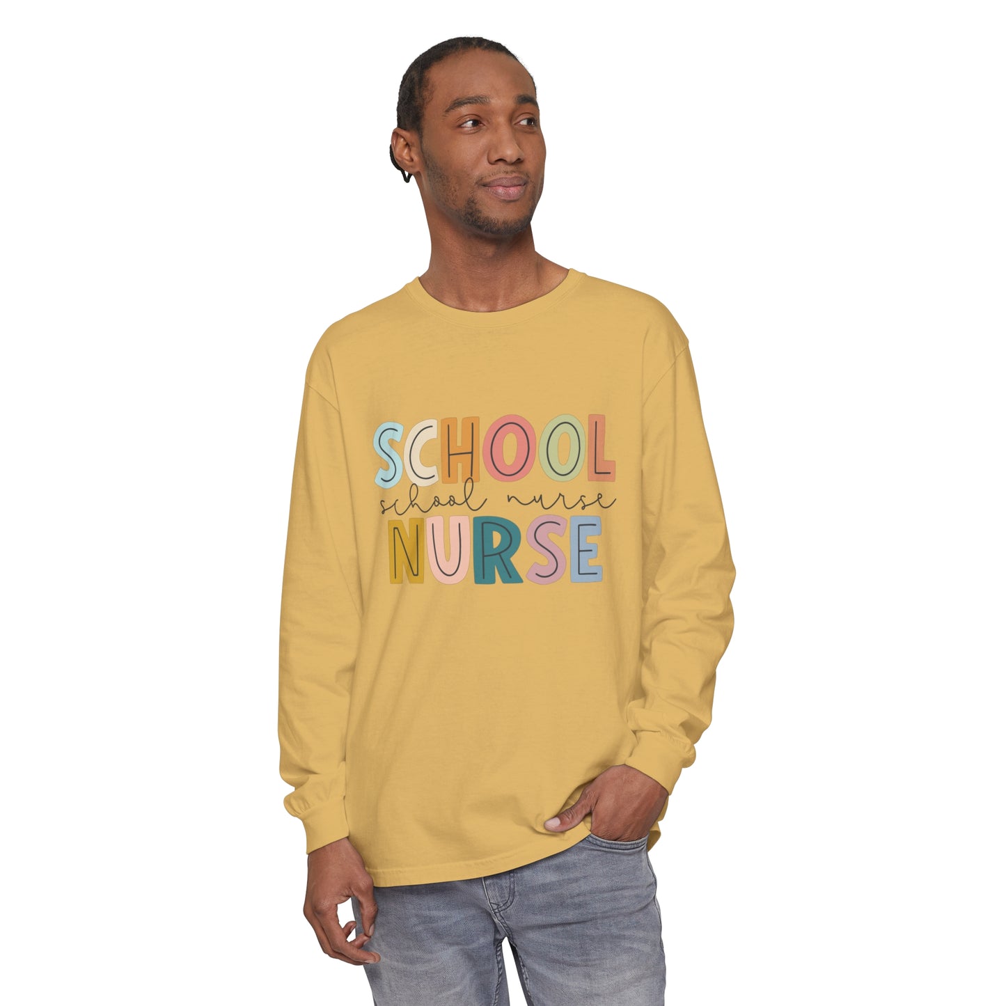 School Nurse Garment-dyed Long Sleeve T-Shirt