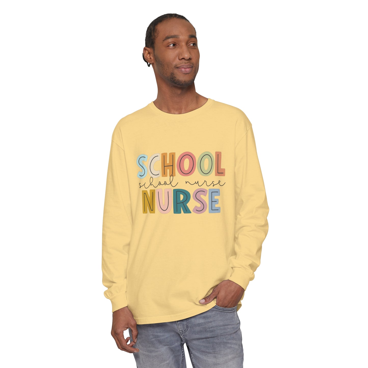 School Nurse Garment-dyed Long Sleeve T-Shirt