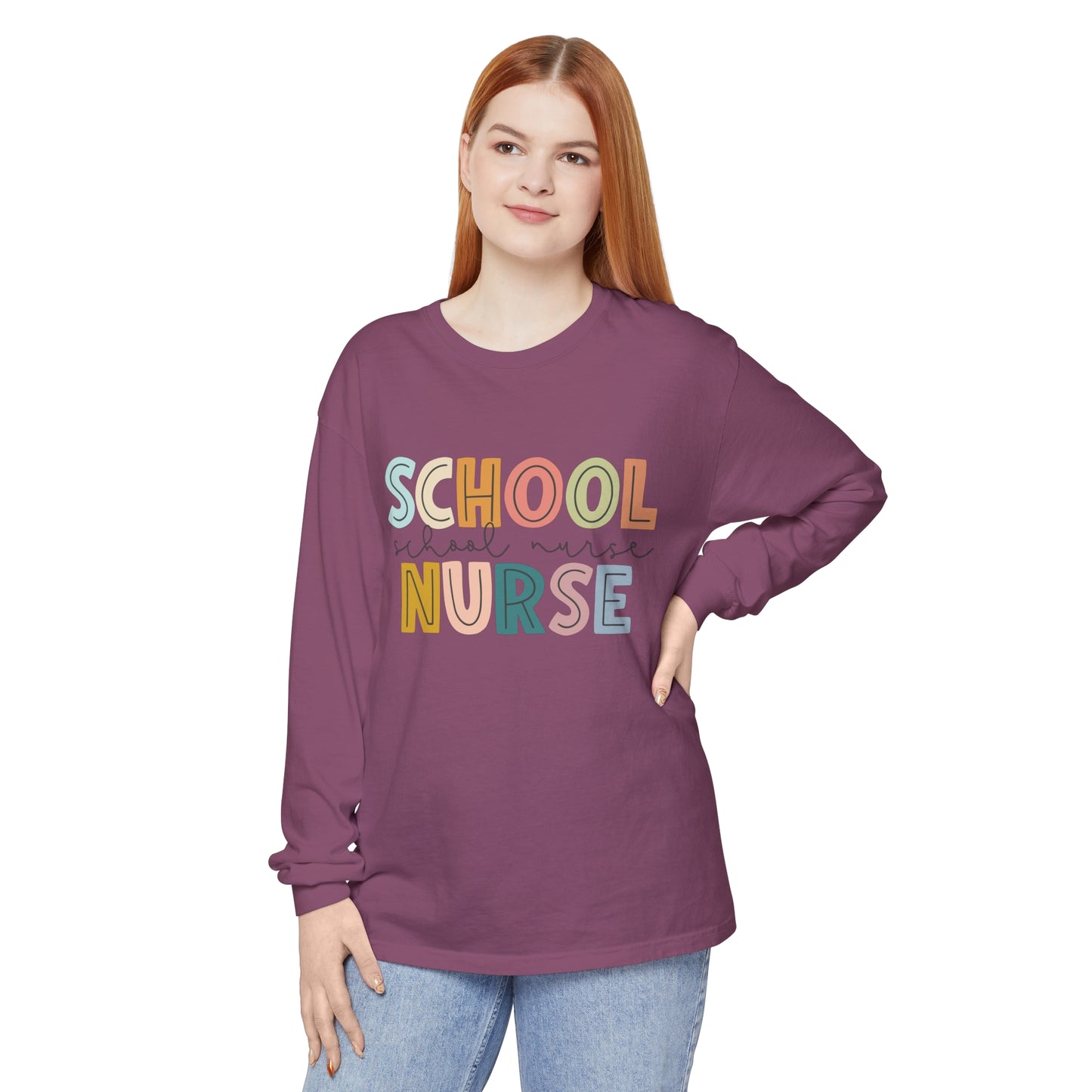 School Nurse Garment-dyed Long Sleeve T-Shirt