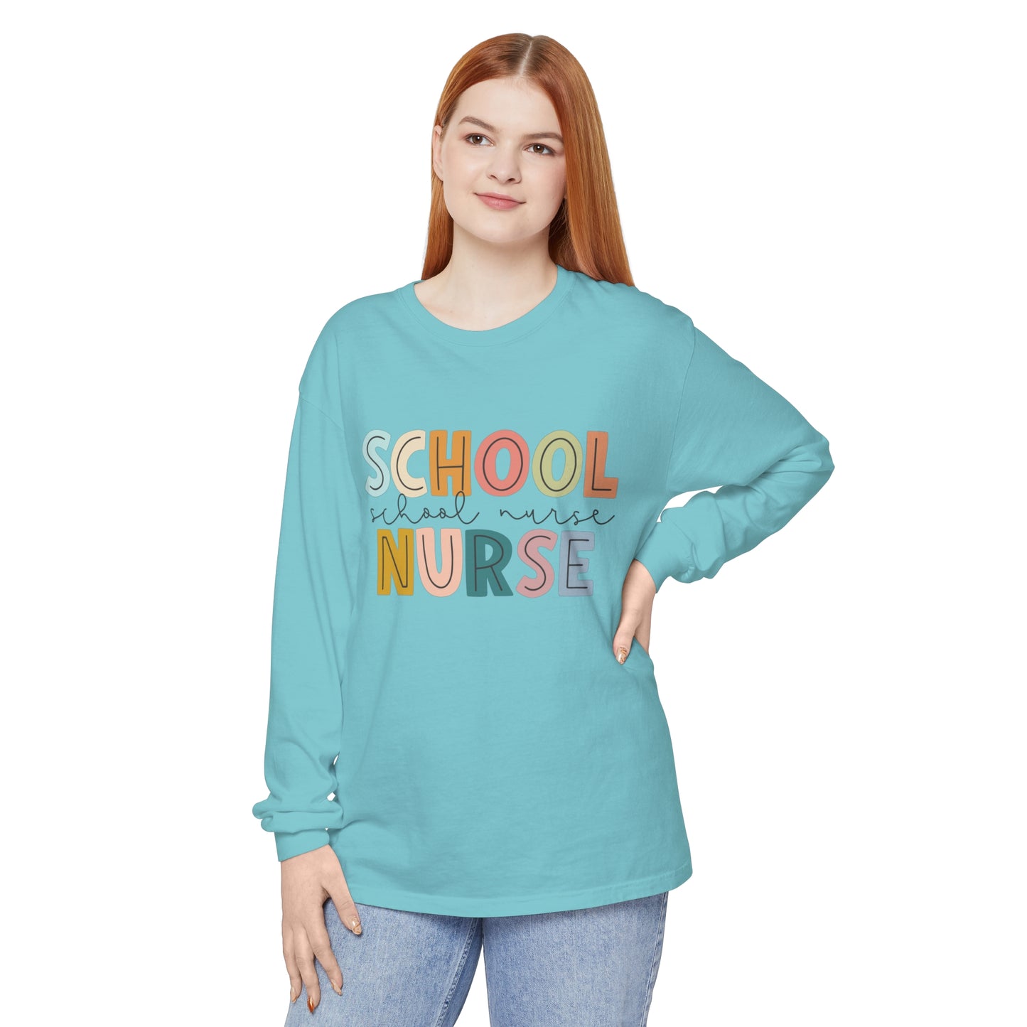 School Nurse Garment-dyed Long Sleeve T-Shirt