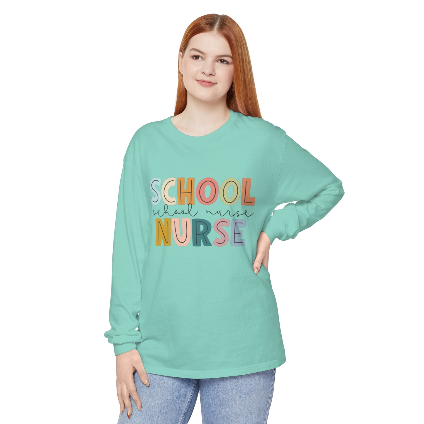 School Nurse Garment-dyed Long Sleeve T-Shirt