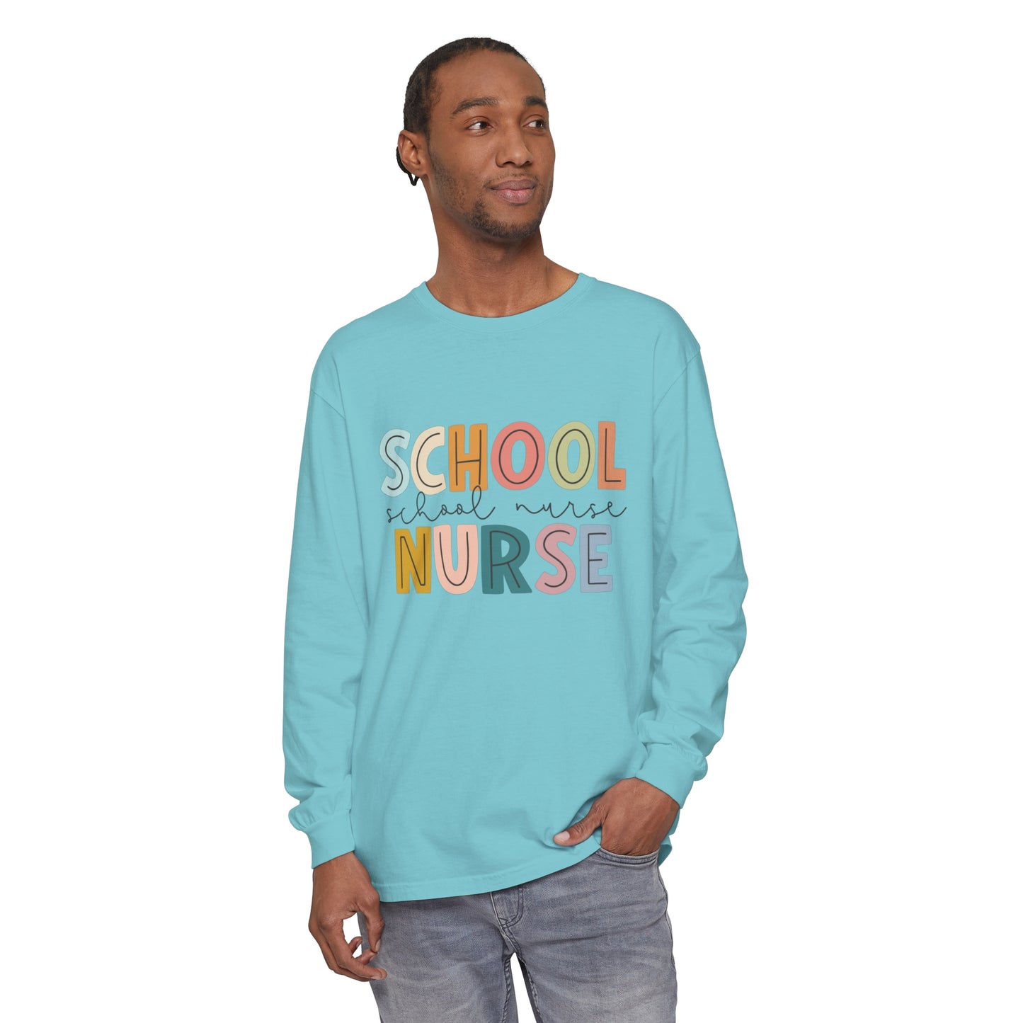 School Nurse Garment-dyed Long Sleeve T-Shirt