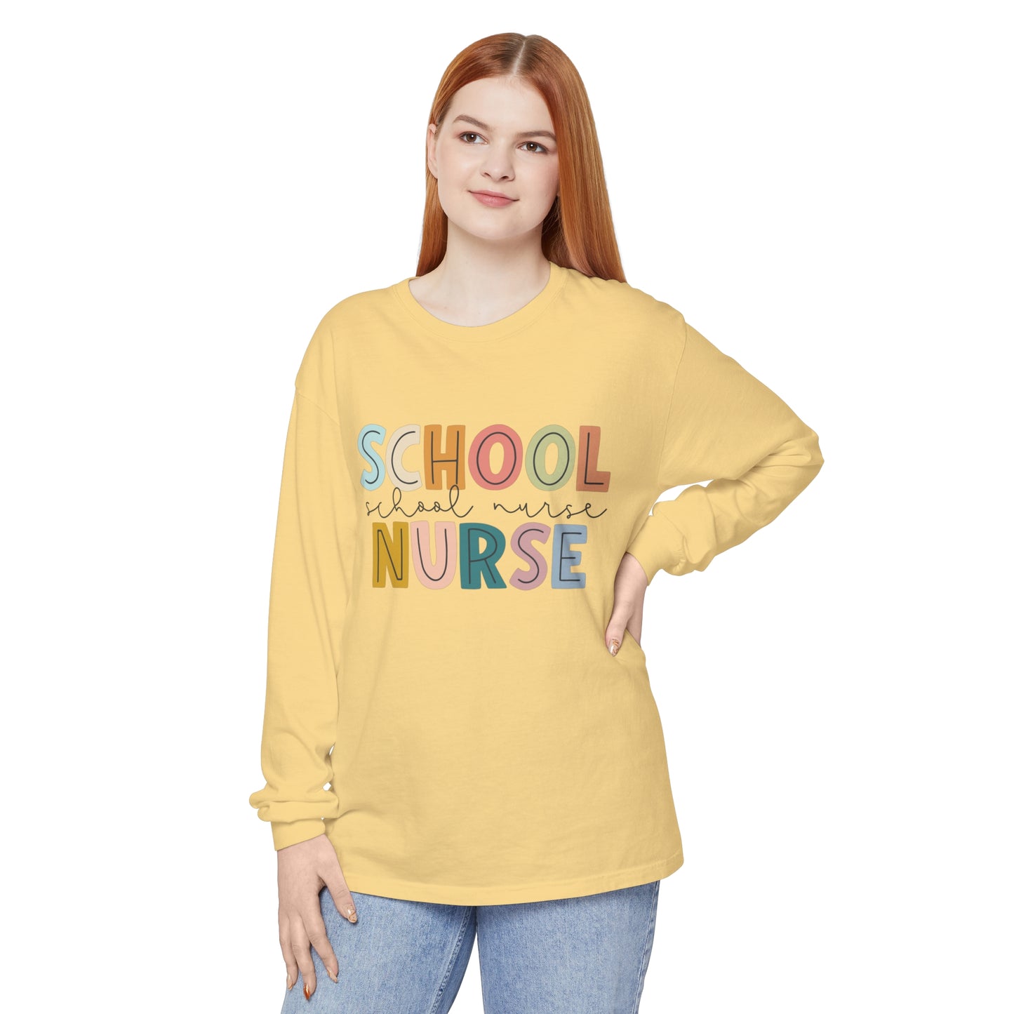 School Nurse Garment-dyed Long Sleeve T-Shirt