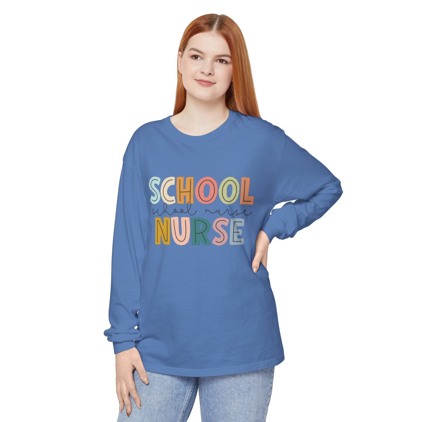 School Nurse Garment-dyed Long Sleeve T-Shirt