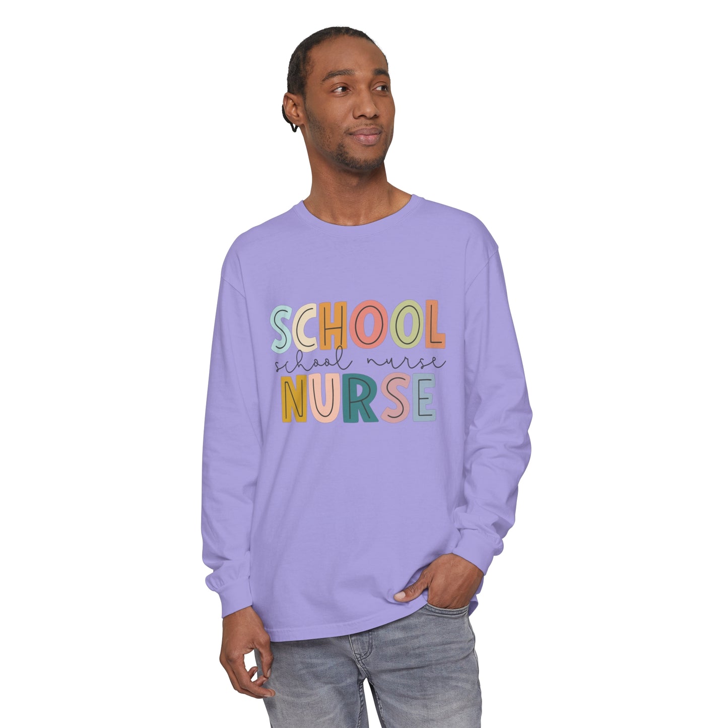 School Nurse Garment-dyed Long Sleeve T-Shirt