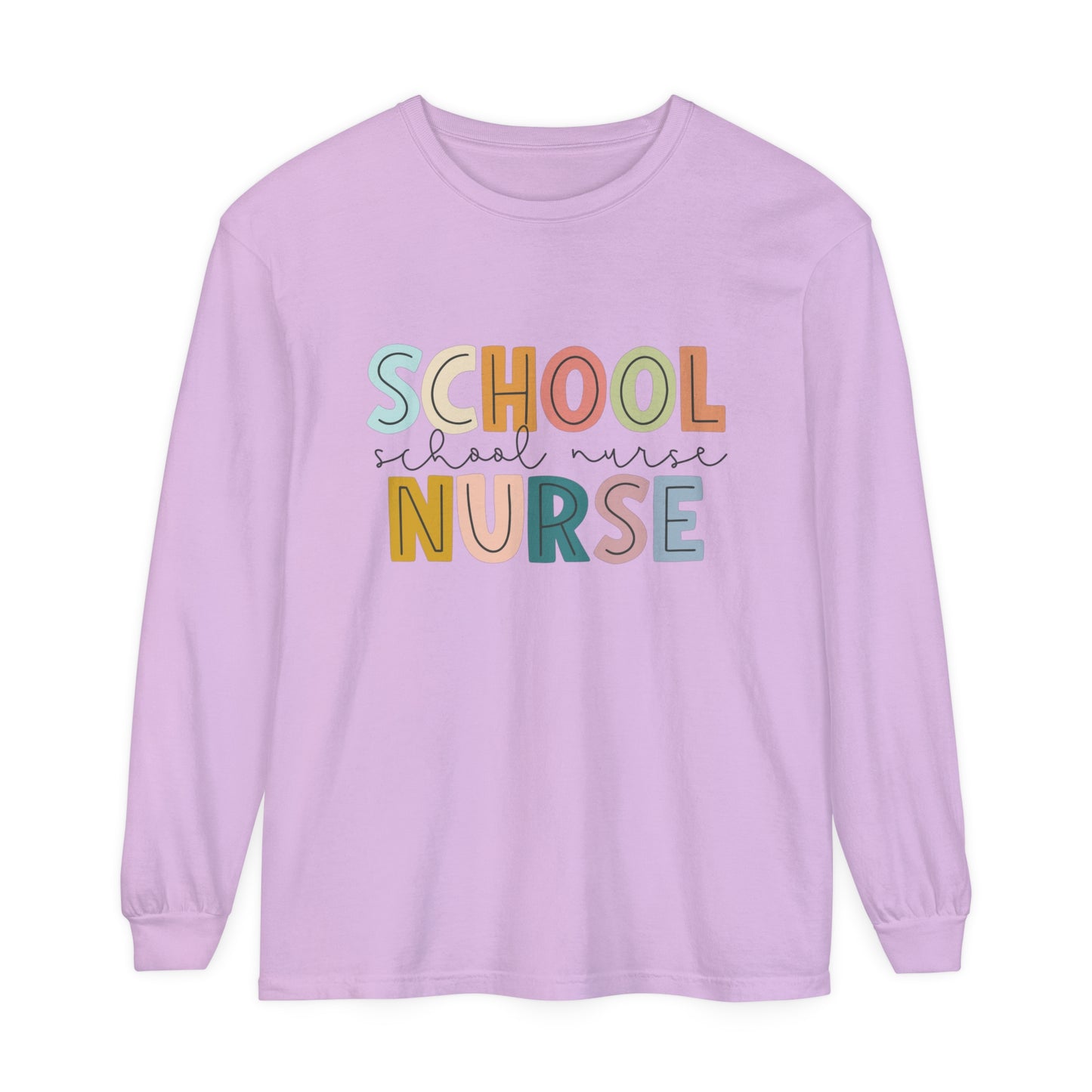 School Nurse Garment-dyed Long Sleeve T-Shirt