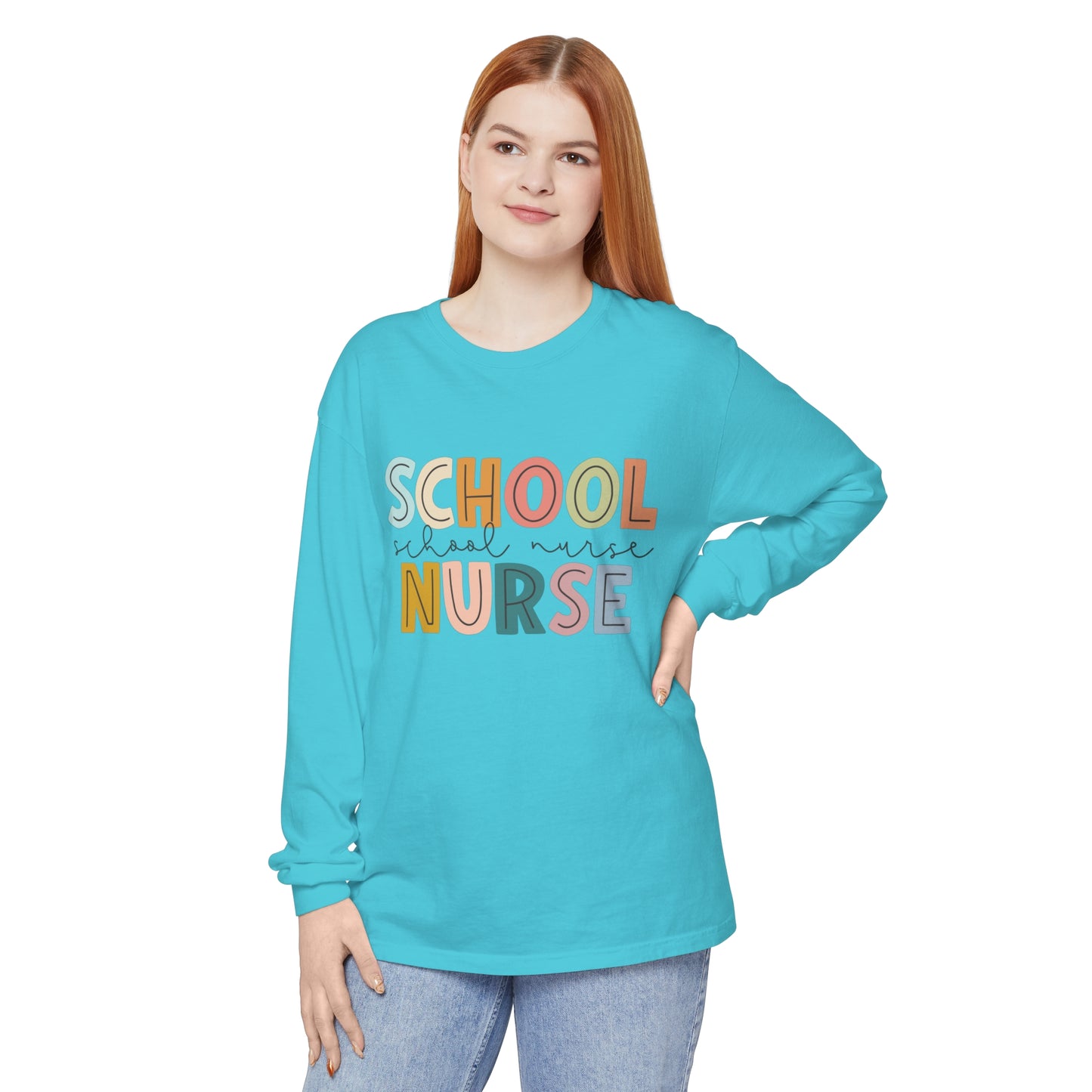 School Nurse Garment-dyed Long Sleeve T-Shirt