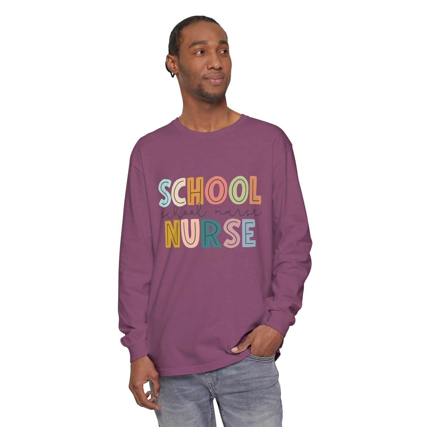 School Nurse Garment-dyed Long Sleeve T-Shirt