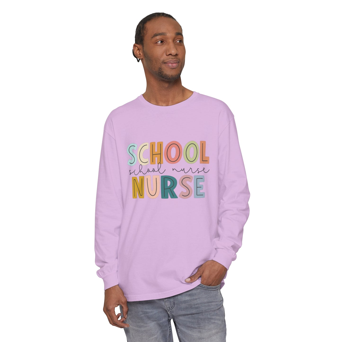 School Nurse Garment-dyed Long Sleeve T-Shirt