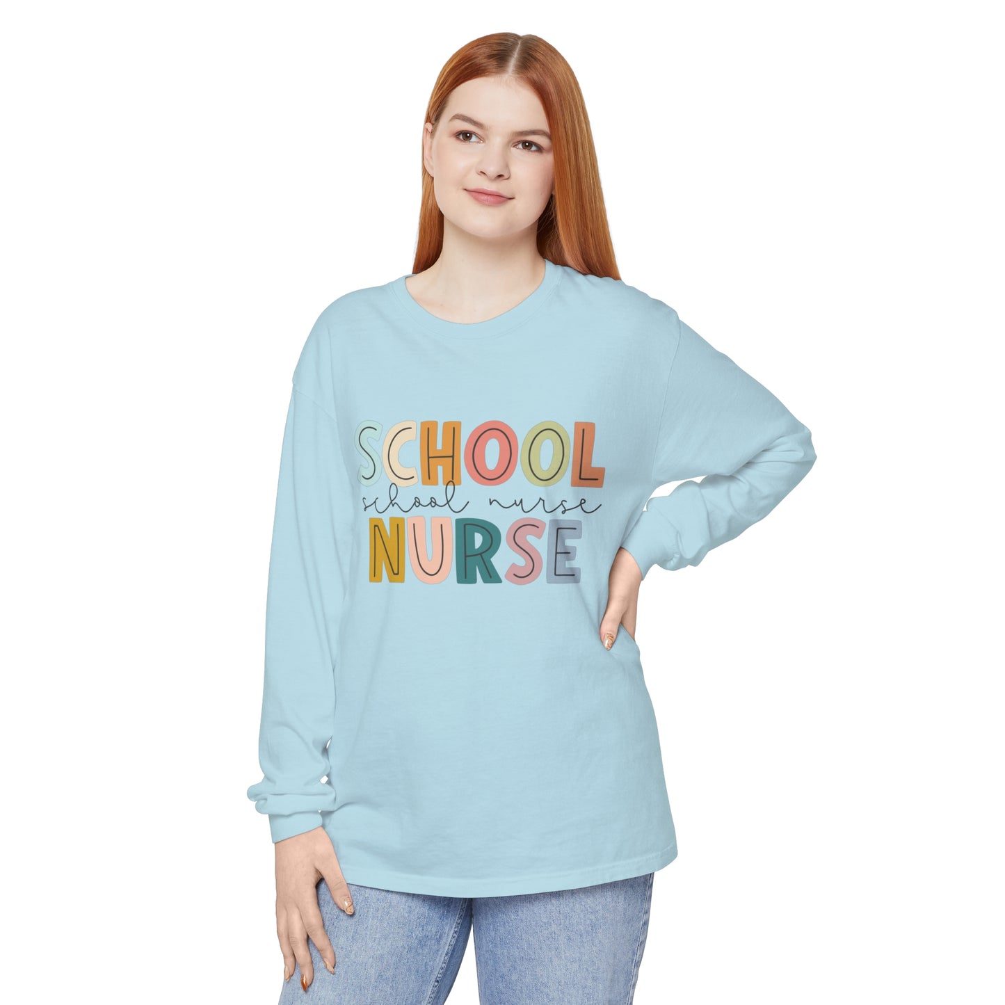 School Nurse Garment-dyed Long Sleeve T-Shirt